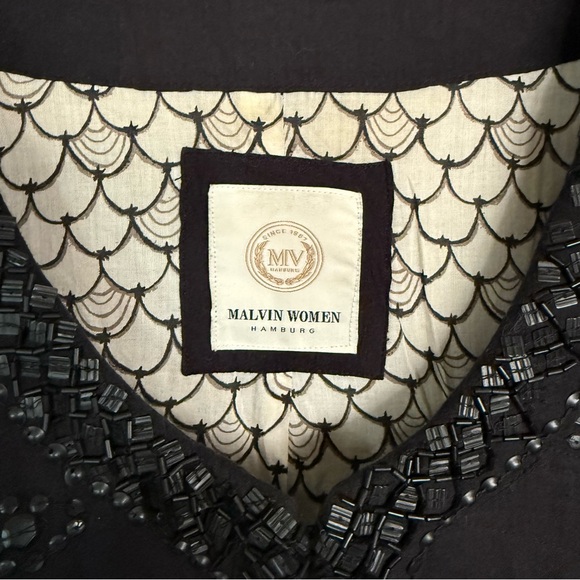 Malvin Hamburg Quilted Black Beaded Embroidered Blazer Jacket Women's Size 12 - Picture 10 of 12